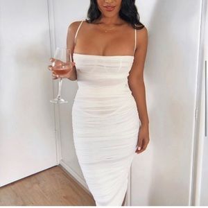 Viral Sold out House of CB Sirene XS 0 ivory organza body con midi dress